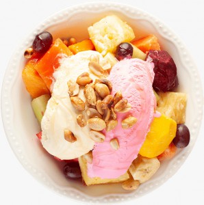 fruit salad with ice cream